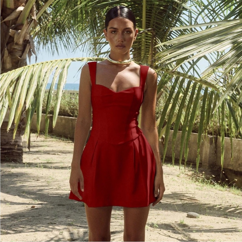 Runaway The Label Red Pleated Bethani Mini Dress Cherry Size Small Evening